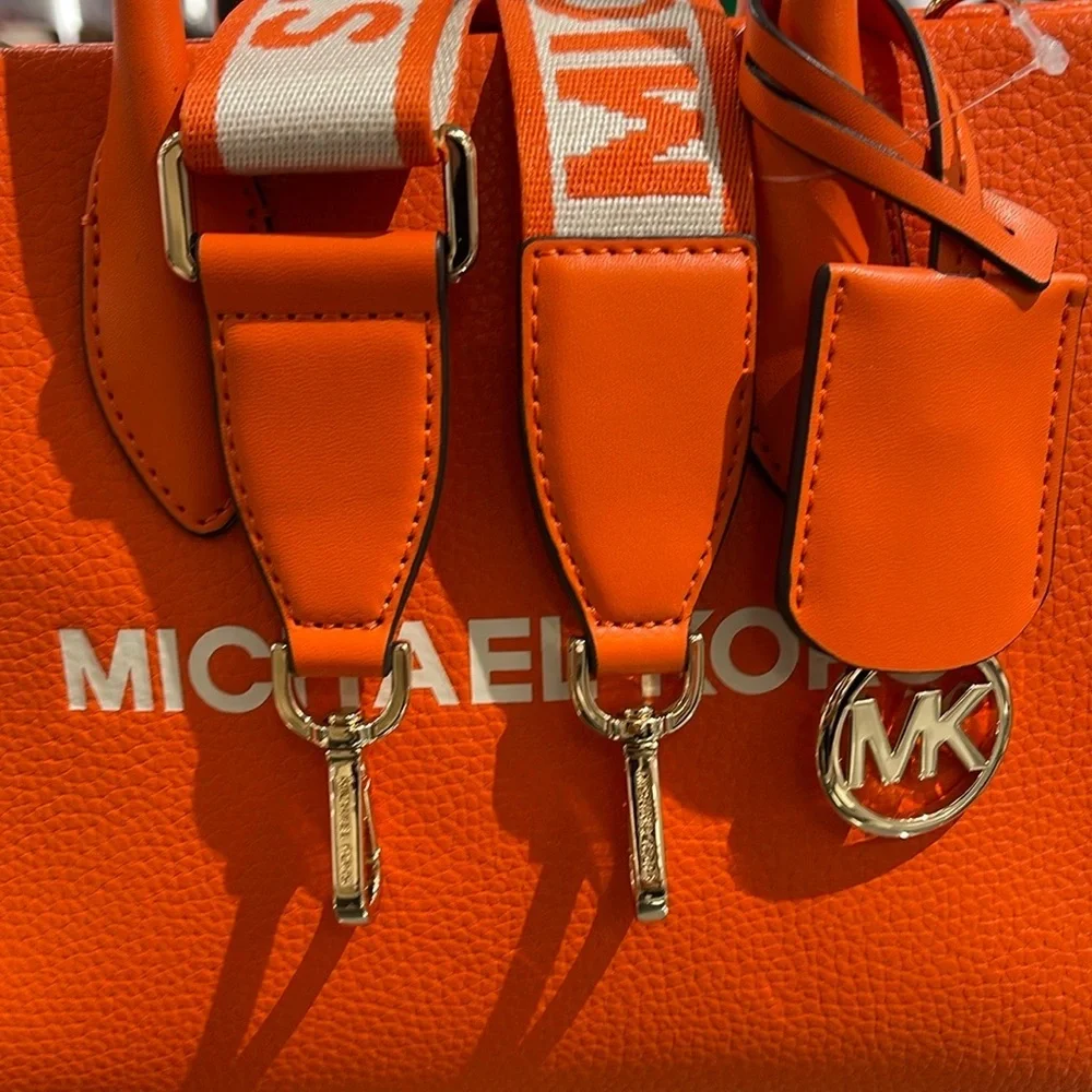 Michael Kors Mirella Small Pebbled Leather Shopper Top Zip Crossbody XBODY Poppy
